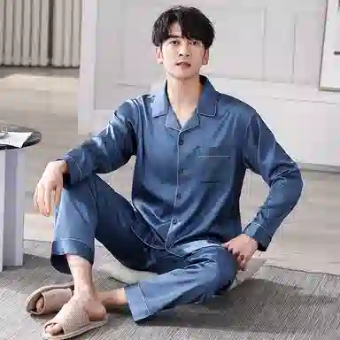 莫代尔 凉感简约舒适柔软长袖长裤居家服睡衣套装 男款 图片色