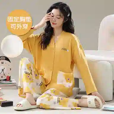 莫代尔 家居服开衫满印设计舒适休闲睡衣套装 女款 图片色