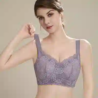 莫代尔 蕾丝聚拢无痕裸感大胸显小吸湿透气无痕美背无钢圈收副乳防下垂文胸 女款 组合装