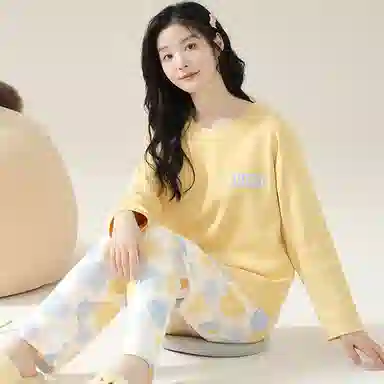 莫代尔 圆领字母舒适透气睡衣套装 女款 图片色