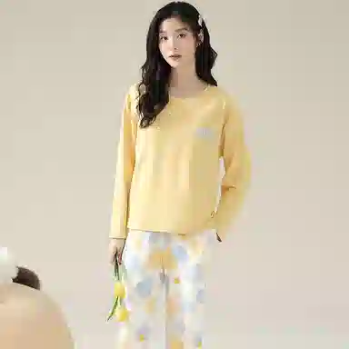 莫代尔 圆领字母舒适透气睡衣套装 女款 图片色