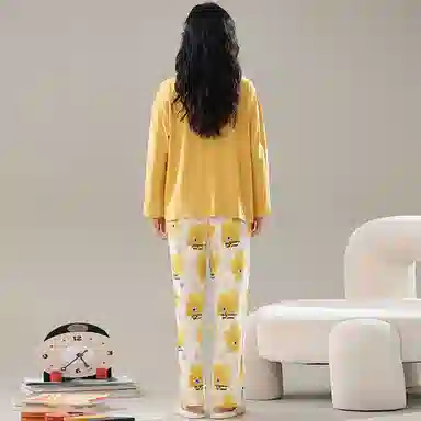 莫代尔 家居服开衫满印设计舒适休闲睡衣套装 女款 图片色