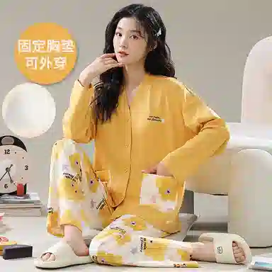 莫代尔 家居服开衫满印设计舒适休闲睡衣套装 女款 图片色