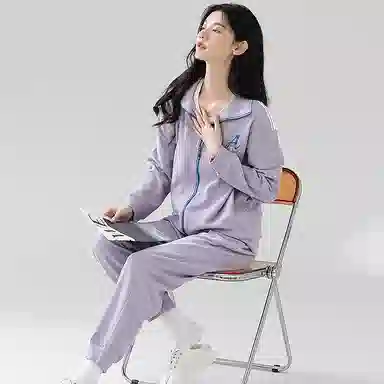 莫代尔 吸湿透气韩版时尚舒适柔软亲肤不易变形长袖长裤可外穿睡衣套装 女款 图片色