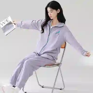 莫代尔 吸湿透气韩版时尚舒适柔软亲肤不易变形长袖长裤可外穿睡衣套装 女款 图片色