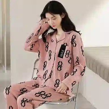 莫代尔 韩版时尚舒适休闲柔软亲肤长袖吸湿透气不易变形长裤睡衣套装 女款 图片色