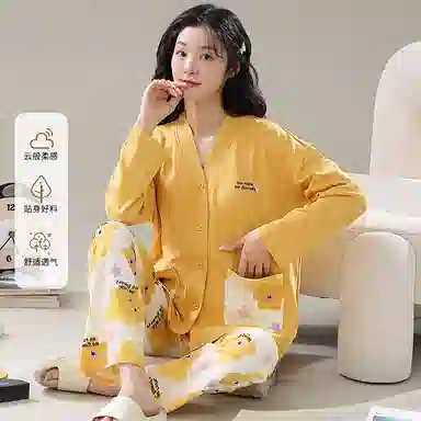 莫代尔 家居服开衫满印设计舒适休闲睡衣套装 女款 图片色