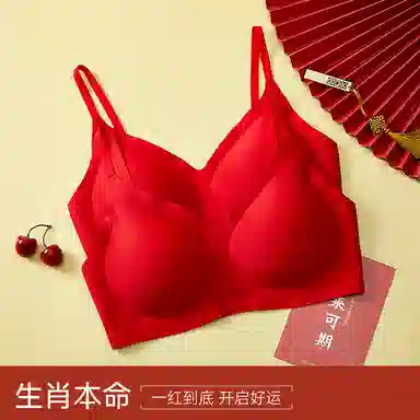 莫代尔 红品本命年轻薄透气无痕简约纯色内衣小胸聚拢软支撑防下垂胸罩无钢圈侧收副乳喜庆美背文胸 女款