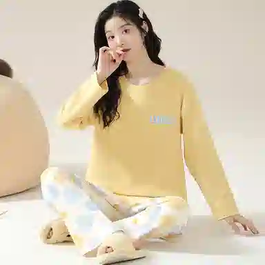 莫代尔 圆领字母舒适透气睡衣套装 女款 图片色