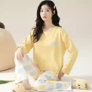 莫代尔 圆领字母舒适透气睡衣套装 女款 图片色