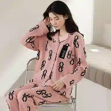 莫代尔 韩版时尚舒适休闲柔软亲肤长袖吸湿透气不易变形长裤睡衣套装 女款 图片色