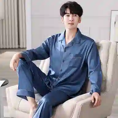 莫代尔 凉感简约舒适柔软长袖长裤居家服睡衣套装 男款 图片色