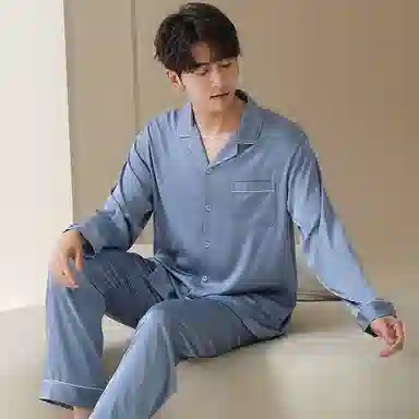 莫代尔 纯色柔软舒适可外穿家居服睡衣套装 男款 图片色