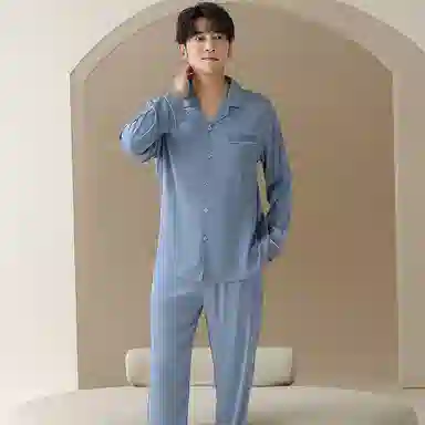 莫代尔 纯色柔软舒适可外穿家居服睡衣套装 男款 图片色