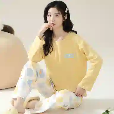 莫代尔 圆领字母舒适透气睡衣套装 女款 图片色