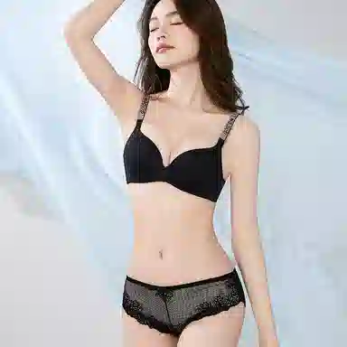 莫代尔 水钻字母肩带美背内衣聚拢薄款三角杯收副乳小胸无痕防下垂性感文胸 女款 组合装