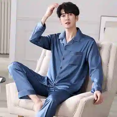 莫代尔 凉感简约舒适柔软长袖长裤居家服睡衣套装 男款 图片色