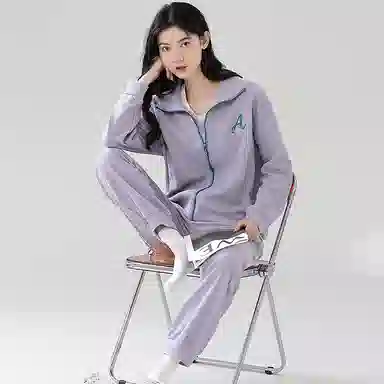 莫代尔 吸湿透气韩版时尚舒适柔软亲肤不易变形长袖长裤可外穿睡衣套装 女款 图片色