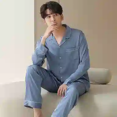 莫代尔 纯色柔软舒适可外穿家居服睡衣套装 男款 图片色