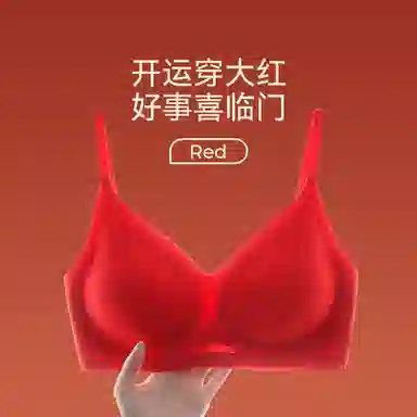 莫代尔 红品本命年轻薄透气无痕简约纯色内衣小胸聚拢软支撑防下垂胸罩无钢圈侧收副乳喜庆美背文胸 女款