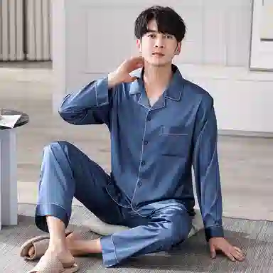 莫代尔 凉感简约舒适柔软长袖长裤居家服睡衣套装 男款 图片色