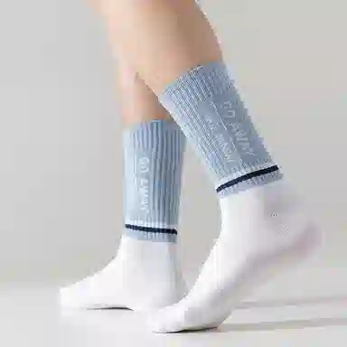 莫代尔 拼色潮流高弹抗起球运动袜吸汗透气时尚防臭亲肤袜子百搭设计感中筒袜 男款