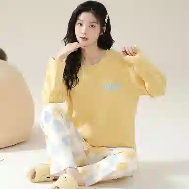 莫代尔 圆领字母舒适透气睡衣套装 女款 图片色