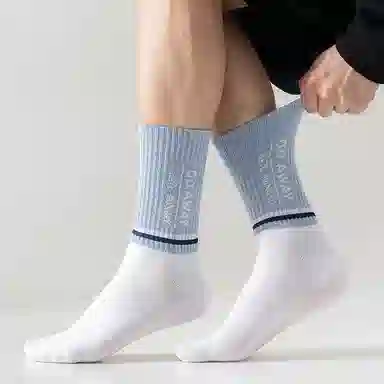 莫代尔 拼色潮流高弹抗起球运动袜吸汗透气时尚防臭亲肤袜子百搭设计感中筒袜 男款