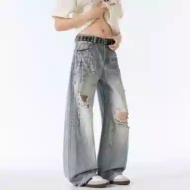 PANDA ADEVIL Distressed Vintage Wide Leg Jeans