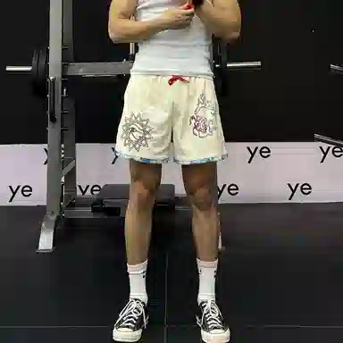 虫小绿 美式街头跑步训练健身潮流高街抽绳宽松服饰运动短裤 男女同款