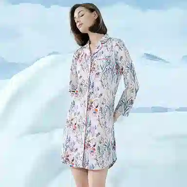 舒雅 纯棉双面布长袖睡裙 女款 粉红