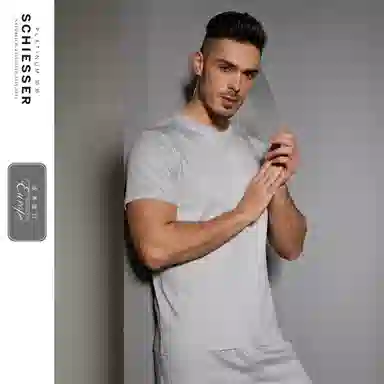 舒雅 纯棉圆领纯色睡衣上装 男款