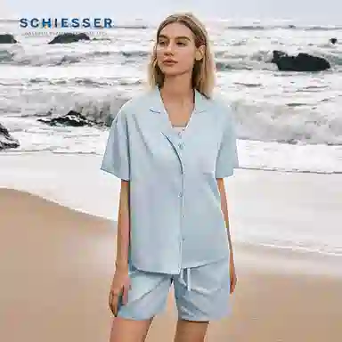 舒雅 梭织透气翻领睡衣套装 女款