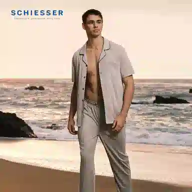 舒雅 翻领薄款中腰短袖睡衣套装 男款