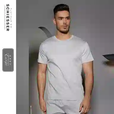 舒雅 纯棉圆领纯色睡衣上装 男款