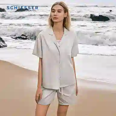 舒雅 梭织透气翻领睡衣套装 女款