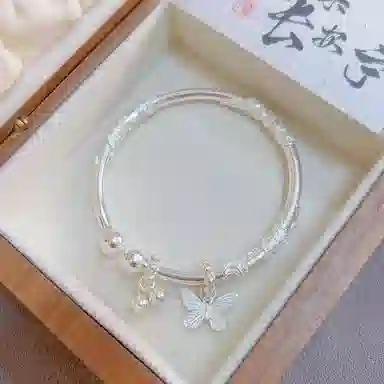 麟典 铃铛蝴蝶繁花素圈镯子 圆珠开口可调节 国风新中式精致灵动饰品 高级礼盒 #好运 合金 手镯 女款