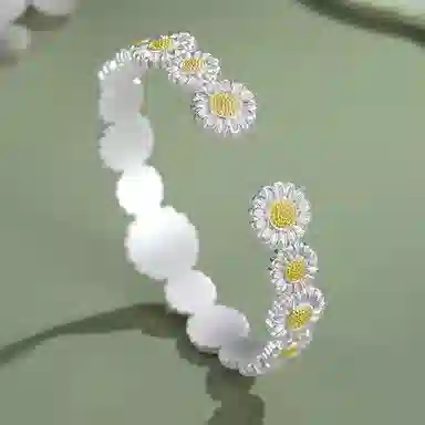 麟典 向日葵小雏菊开口镯森系小清新甜美可爱国风新中式小众设计手饰手环女生饰品 优雅简约百搭通勤 高级礼盒 合金 手镯 女款