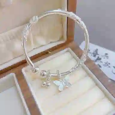 麟典 铃铛蝴蝶繁花素圈镯子 圆珠开口可调节 国风新中式精致灵动饰品 高级礼盒 #好运 合金 手镯 女款