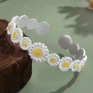 麟典 向日葵小雏菊开口镯森系小清新甜美可爱国风新中式小众设计手饰手环女生饰品 优雅简约百搭通勤 高级礼盒 合金 手镯 女款