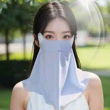 界面 遮阳护脖一体脸基尼开车骑行 防晒面罩护颈全脸防紫外线女  高颜值护眼角遮阳透气 冰丝 口罩 女款