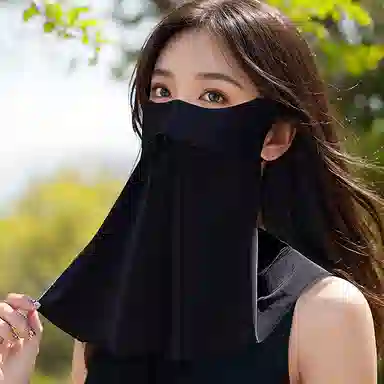 界面 遮阳护脖一体脸基尼开车骑行 防晒面罩护颈全脸防紫外线女  高颜值护眼角遮阳透气 冰丝 口罩 女款