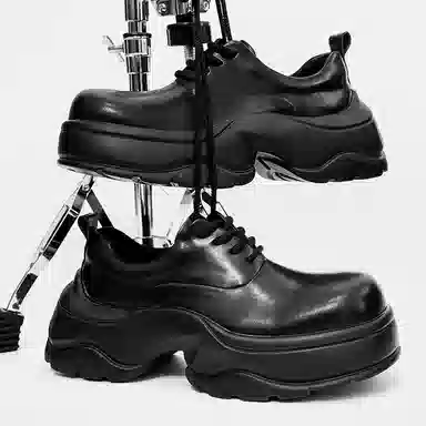 吉蔻 二层牛皮 时尚 轻奢商务英伦风 个性潮流 休闲鞋 男款 亮黑