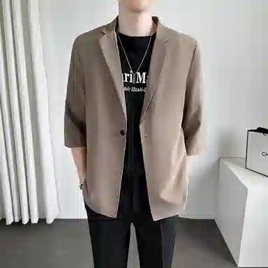 韩版潮流七分袖夏季薄款休闲轻熟痞帅风西装 男款