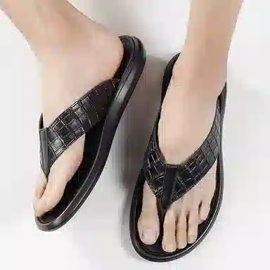 酷丁 经典百搭 舒适柔软耐折 防磨防滑人字拖鞋 男款 黑色