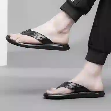 酷丁 百搭时尚简约 防磨防滑人字拖鞋 男款 黑色