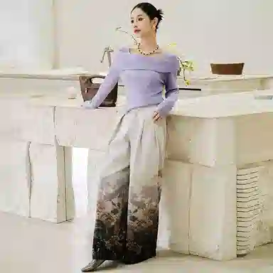 美洋 纯色方领短款修身长袖针织衫 女款