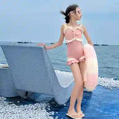 木木兔 夏季时髦洋气时尚女孩中大童初中生游泳学生少女花边泳装泳衣裤 儿童款