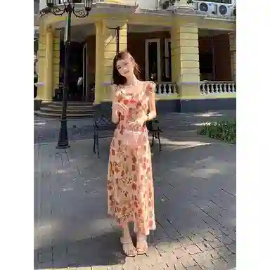 木木兔 碎花合身适中无袖连衣裙 女款