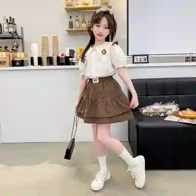 木木兔裙装套装  时髦洋气学院风甜美时尚女孩娃娃领百褶裙百搭两件套